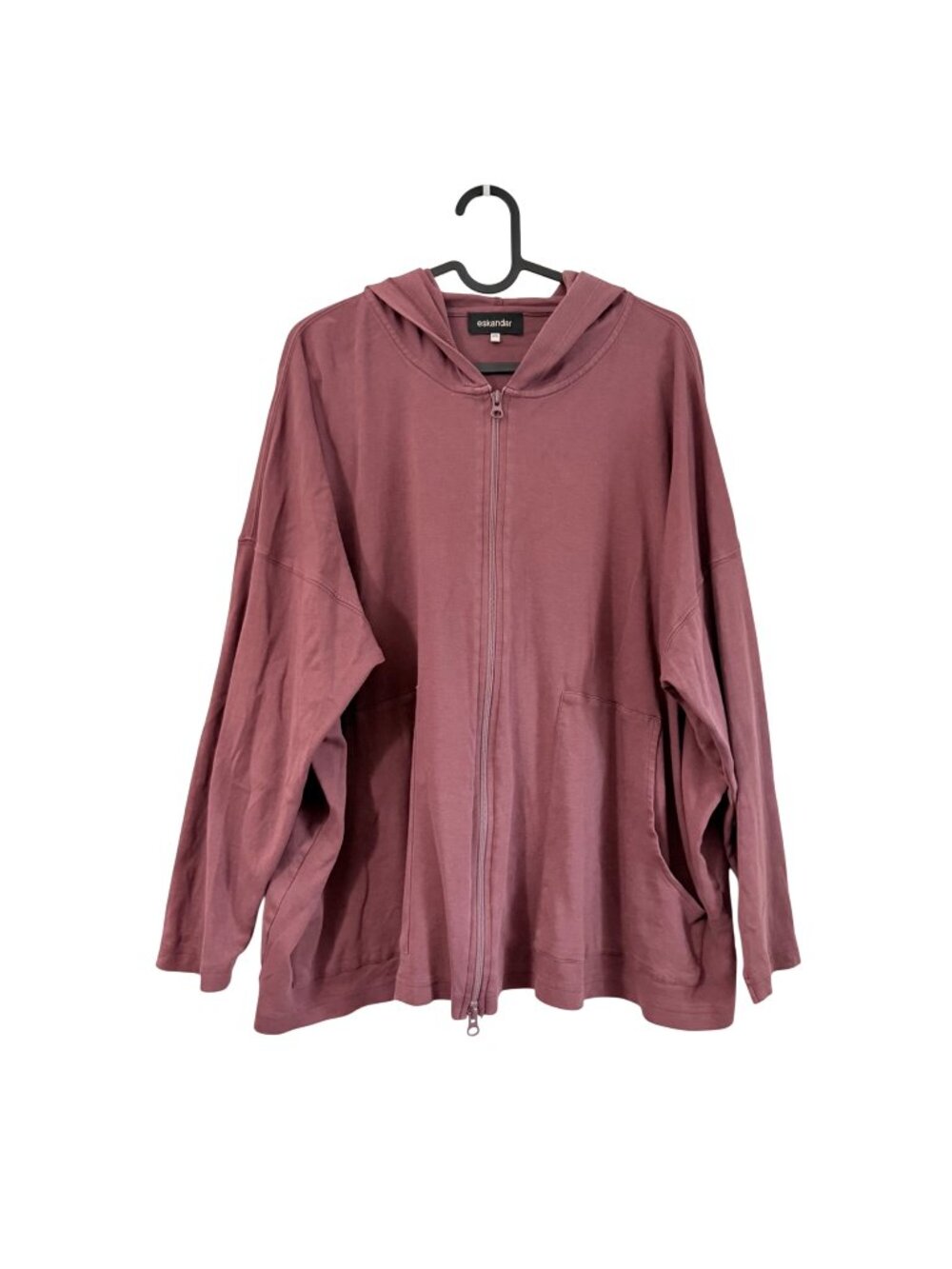 Eskandar Pima Cotton Dark Mauve Full Zip Oversized Hoodie Sweater Women One Size